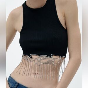 Zara SEAMLESS JEWEL FLORAL TOP. Black. Size XS-S. New with Tags.